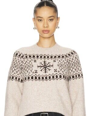 NWOT Lovers + Friends Cream & Brown Fair Isle Crewneck Sweater